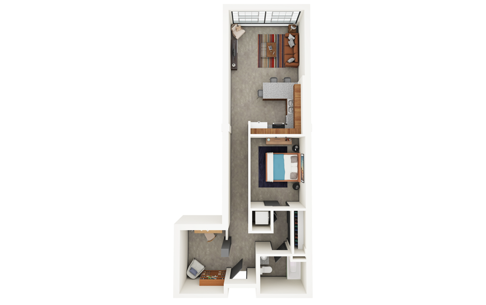 Hunt - 1 bedroom floorplan layout with 1 bath and 694 square feet.