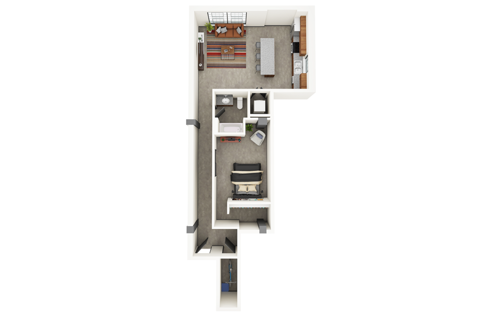 Wolfe - 1 bedroom floorplan layout with 1 bath and 847 square feet.