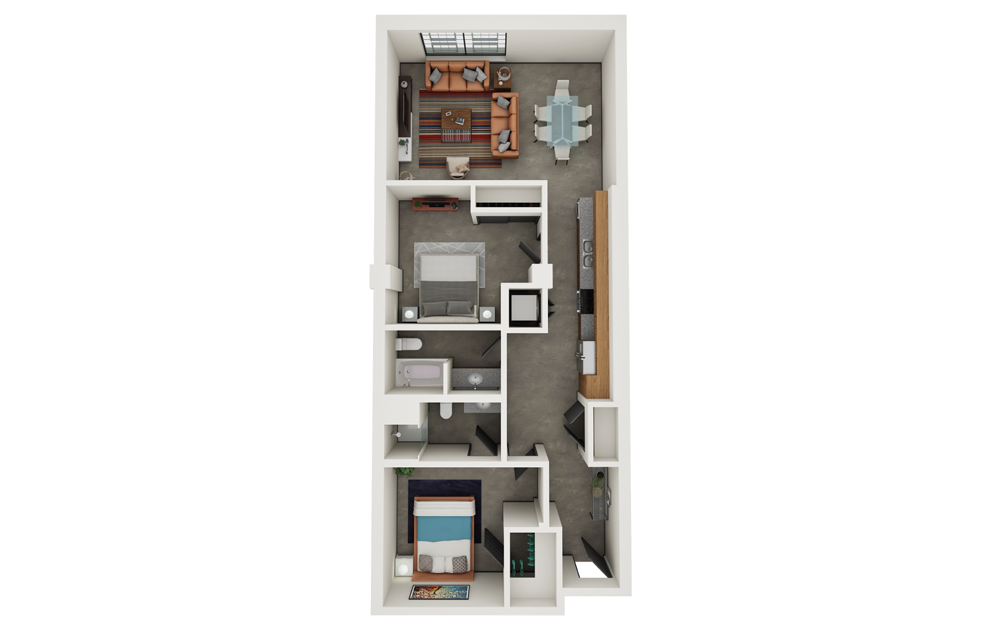 Lyness - 2 bedroom floorplan layout with 2 baths and 1427 square feet.