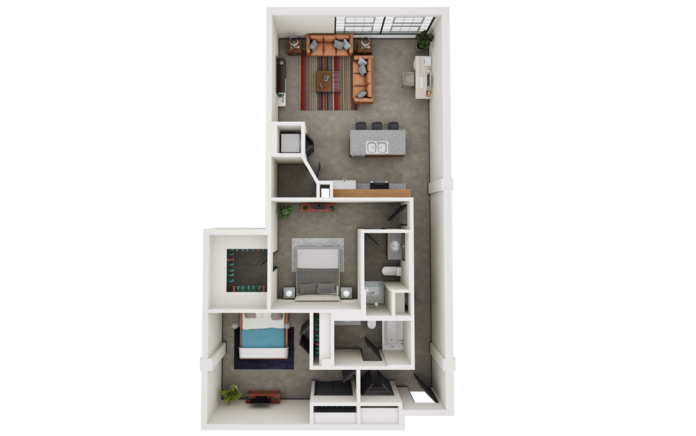 Becker - 2 bedroom floorplan layout with 2 baths and 1108 square feet.