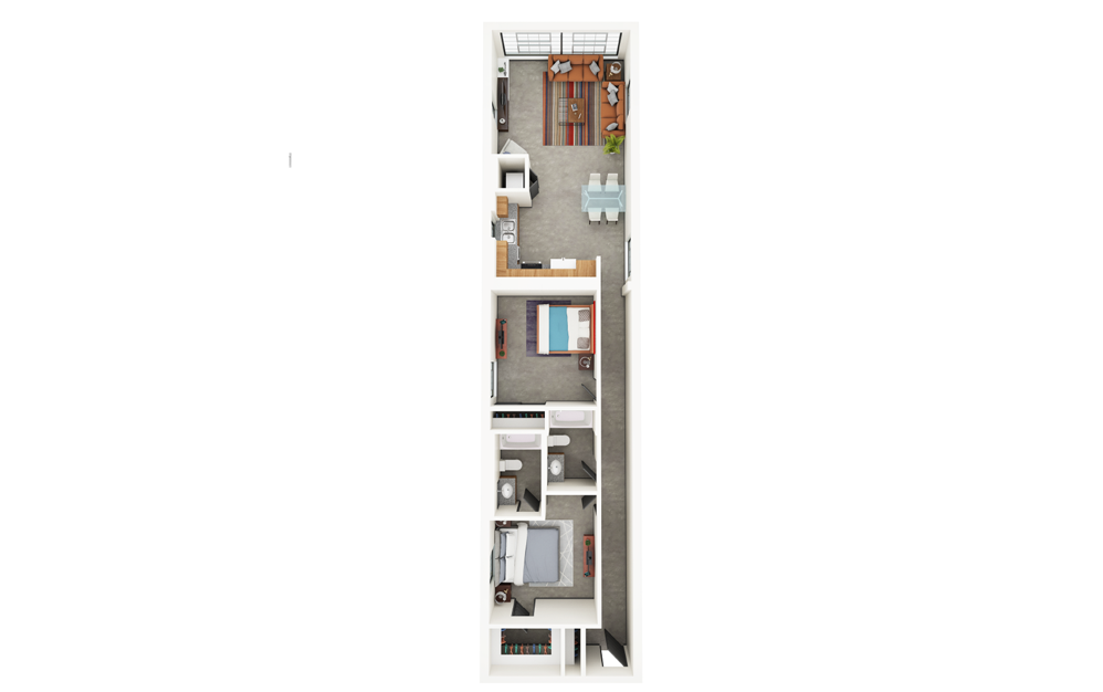 Rogers - 2 bedroom floorplan layout with 2 baths and 1052 square feet.