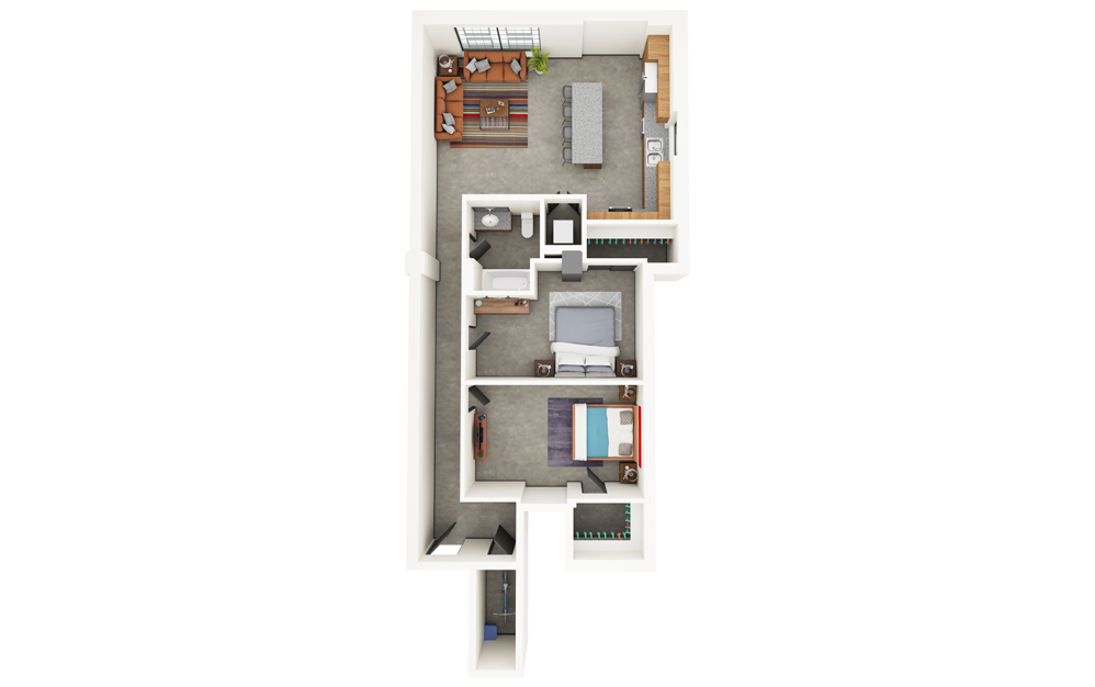 Remmey - 2 bedroom floorplan layout with 1 bath and 1030 square feet.