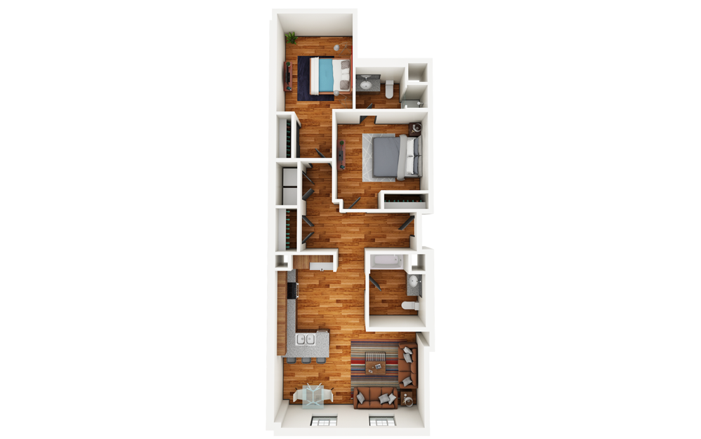 Williams - 2 bedroom floorplan layout with 2 baths and 1087 square feet.