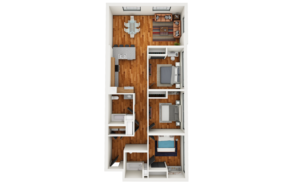 Voehringer - 3 bedroom floorplan layout with 2 baths and 1316 square feet.
